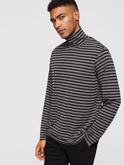 Men High Neck Striped T-shirt pictures