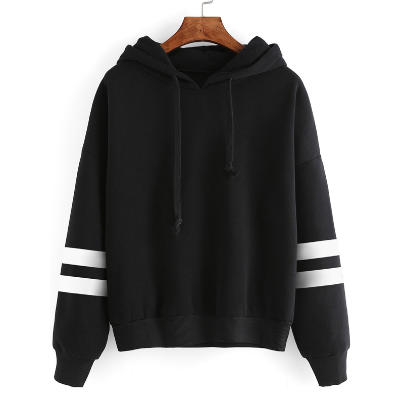 

Black Drop Shoulder Varsity Striped Hooded Sweatshirt