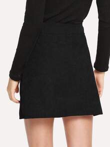 Button Front Corduroy Skirt - Black - View 2