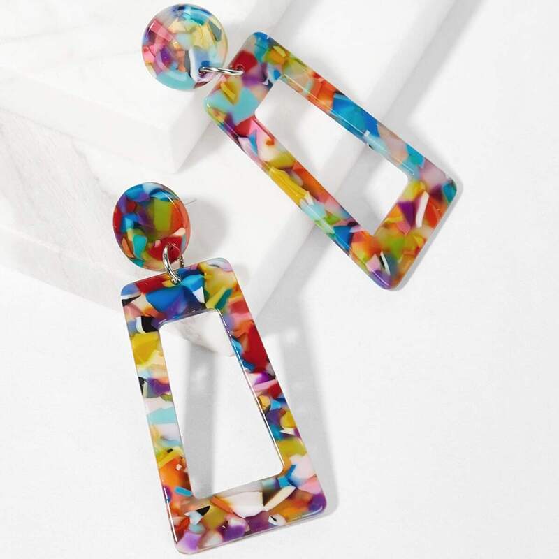 

Color-block Open Geometric Drop Earrings 1pair, Multicolor