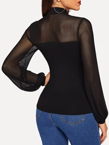 SHEIN Privé Top fino de cuello con cordón - Negro - Ver 2