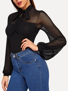 SHEIN Privé Top fino de cuello con cordón - Negro - Ver 3