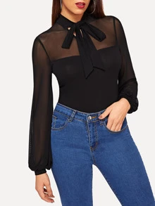 SHEIN Privé Top fino de cuello con cordón - Negro - Ver 4