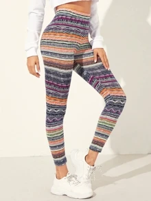 SHEIN LUNE Geo Print Leggings - Multicolor - View 4