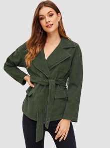 Waterfall Collar Corduroy Coat