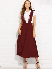 Zip Back Flare Skirt with Embroidered Strap