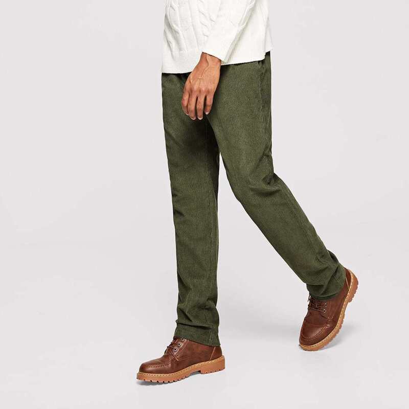 

Guys Elastic Waist Slant Pocket Detail Pants, Army green