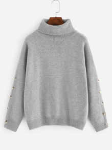 High Neck Buttoned Sleeve Sweater