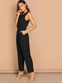 scallop edge solid jumpsuit