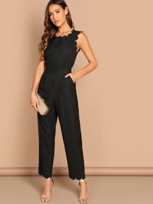 scallop edge solid jumpsuit