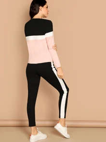 SHEIN Essnce Conjunto top de color block con pantalones - Multicolor - Ver 2