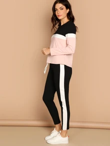SHEIN Essnce Conjunto top de color block con pantalones - Multicolor - Ver 3