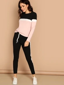 SHEIN Essnce Conjunto top de color block con pantalones - Multicolor - Ver 5