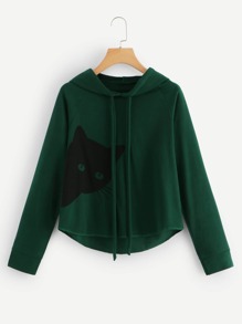 Cat Print Hooded Sweatshirt