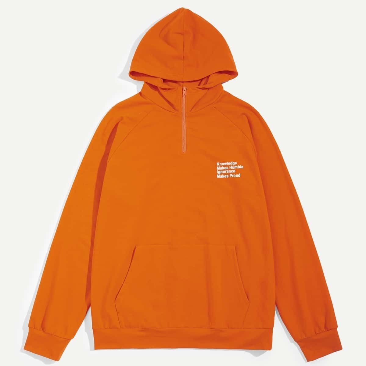 

Guys Raglan Sleeve Pocket Front Letter Hoodie, Orange