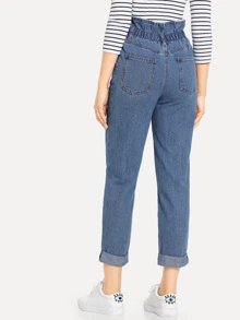 SHEIN LUNE High Waisted Rolled Hem Mom Jeans - Medium Wash - View 2