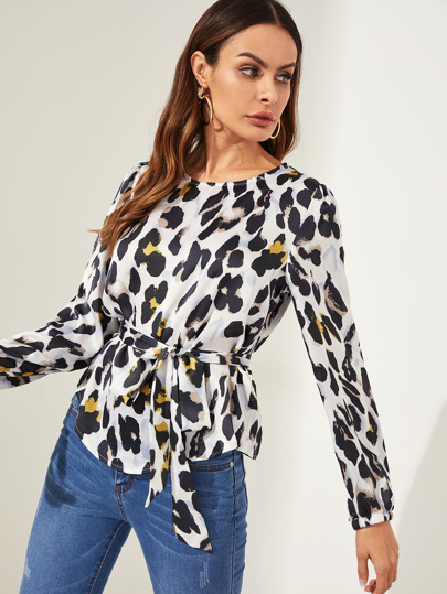 Self Belted Leopard Top pictures