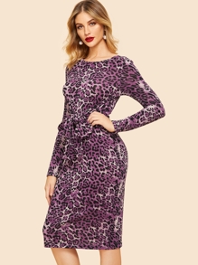 70s Leopard Print Knotted Bodycon Dress