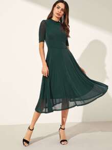 Mock-neck Fit & Flare Glitter Dress