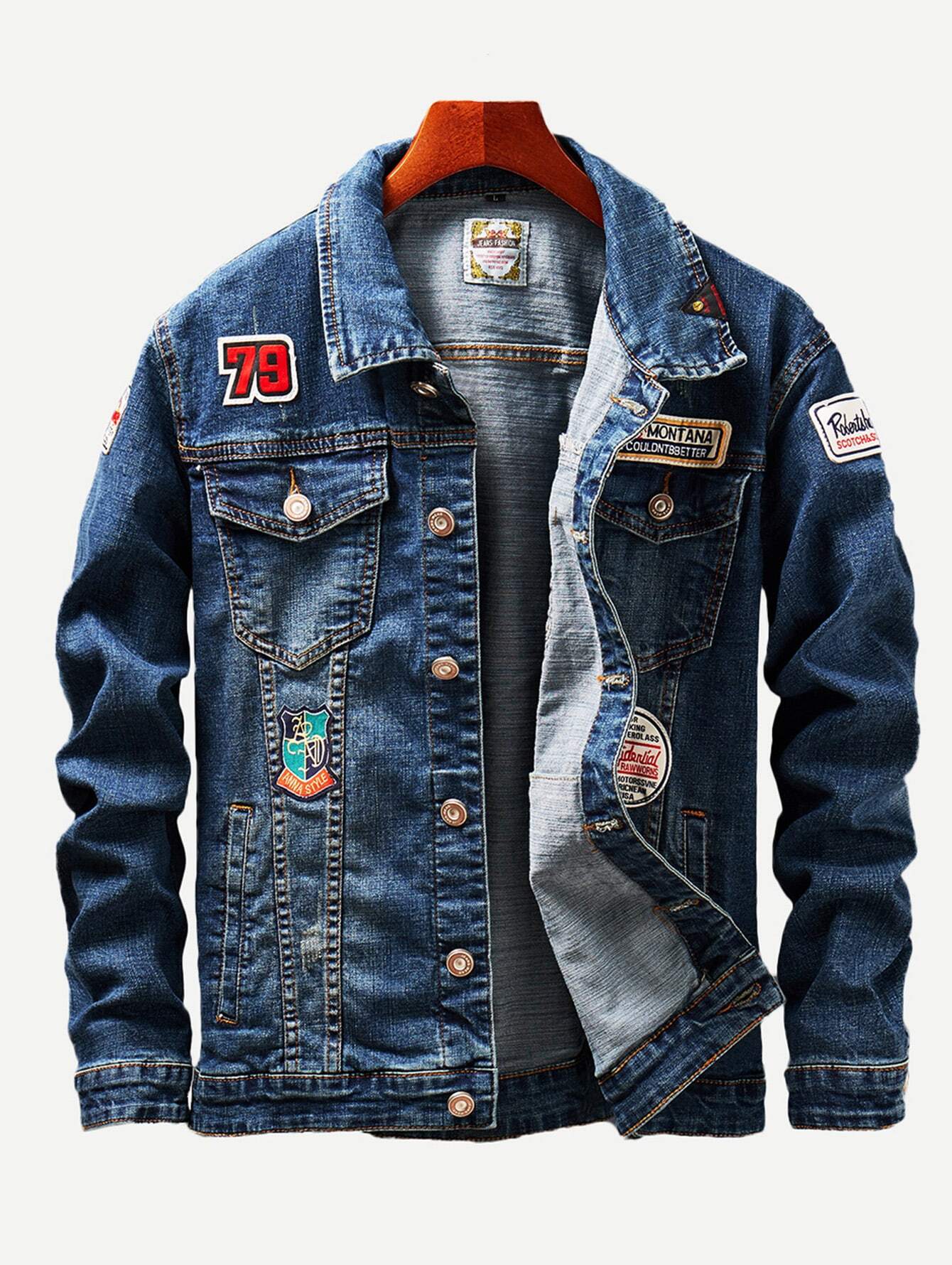 Men Patched & Ripped Detail Wash Denim Jackets