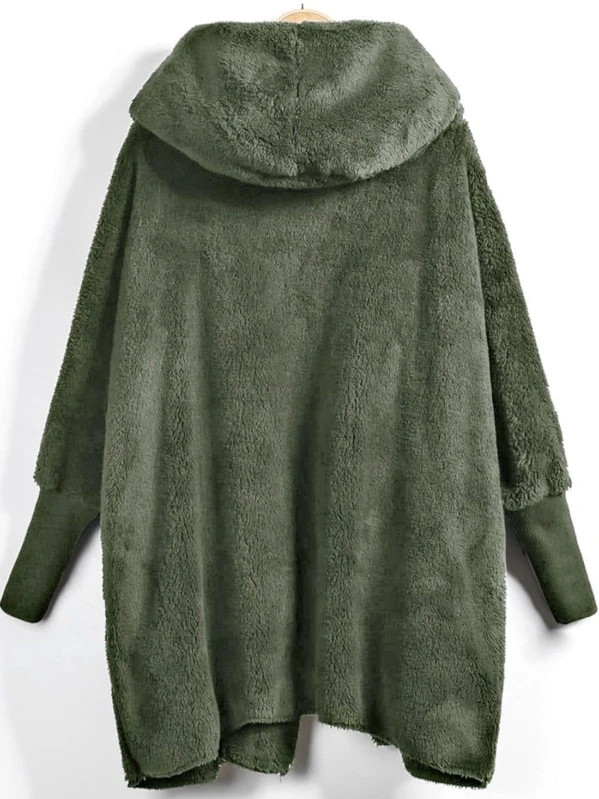 fluffy hooded open front teddy coat