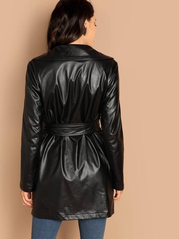 Shein Buckle Belted Detail Faux Leather Trench Coat Eur Shein Buckle Belted Detail Faux Leather, Faux Leather Trench Coat Buckle