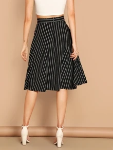 SHEIN Clasi Falda de rayas de cintura alta - Negro - Ver 2