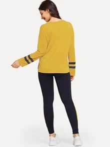 SHEIN 拼色字母印花t和褲子套裝