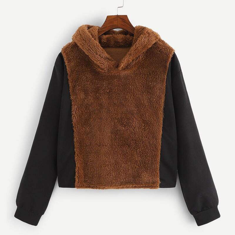 

Contrast Panel Teddy Hoodie, Multicolor