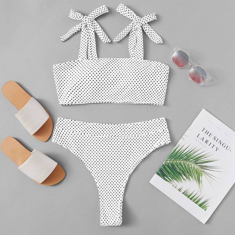 

Polka Dot High Leg Bikini, White