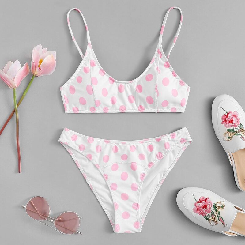 

Polka Dot Spaghetti Strap Bikini Set, Multicolor
