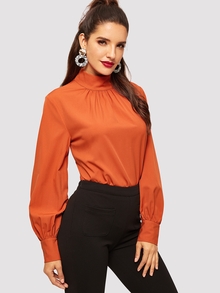 Mock-neck Keyhole Back Top