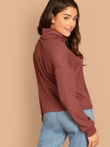 SHEIN Essnce Solid Turtleneck Waffle Knit Pullover - Rusty Rose - View 2