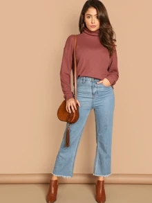 SHEIN Essnce Solid Turtleneck Waffle Knit Pullover - Rusty Rose - View 5