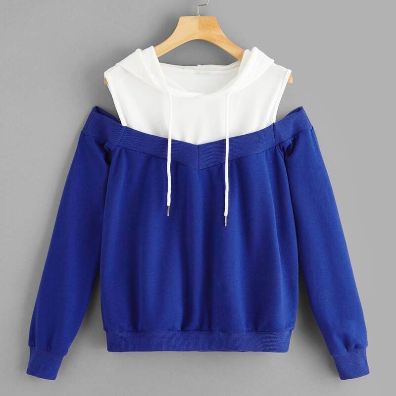 

Cold Shoulder Two Tone Hoodie, Navy