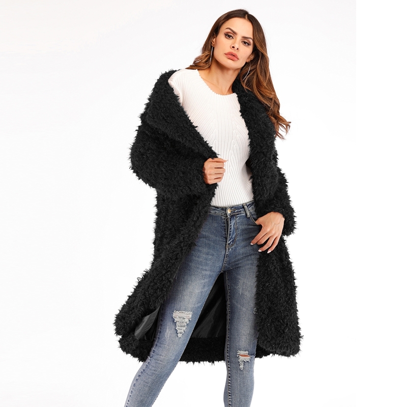 

Solid Waterfall Collar Teddy Coat, Black
