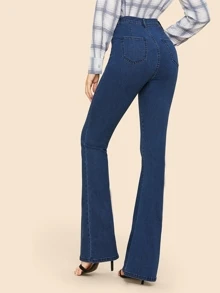 SHEIN Frenchy High Waisted Flare Hem Skinny Jeans - Navy Blue - View 3