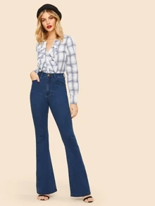 SHEIN Frenchy High Waisted Flare Hem Skinny Jeans - Navy Blue - View 4