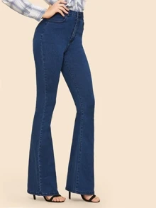SHEIN Frenchy High Waisted Flare Hem Skinny Jeans - Navy Blue - View 1