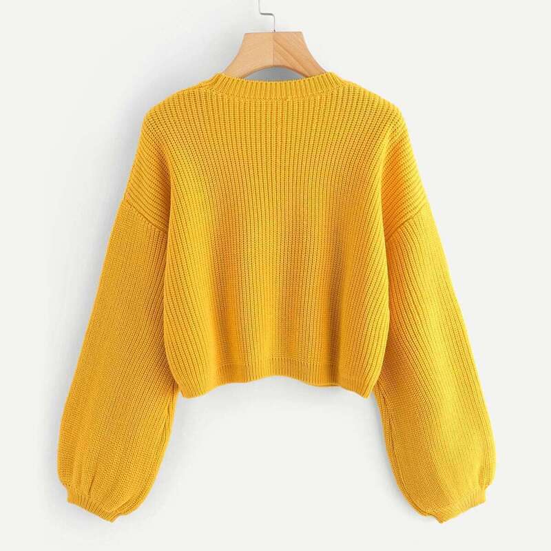 

Drop Shoulder Lantern Sleeve Sweater, Yellow