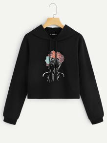 Girls Graphic Print Drawstring Hoodie