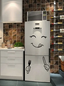 Refrigerator Sticker, Cartoon Black PVC Removable Fridge Sticker, Self-Adhesive Home Decor Art Mural Gifts Birthday Graduation Kitchen Decor - Black - View 1