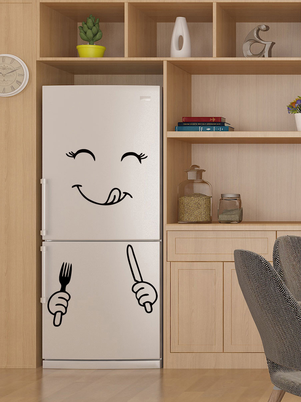 Refrigerator Sticker, Cartoon Black PVC Removable Fridge Sticker, Self-Adhesive Home Decor Art Mural Gifts Birthday Graduation Kitchen Decor