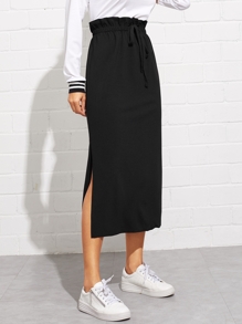 Paperbag Waist Split Side Skirt