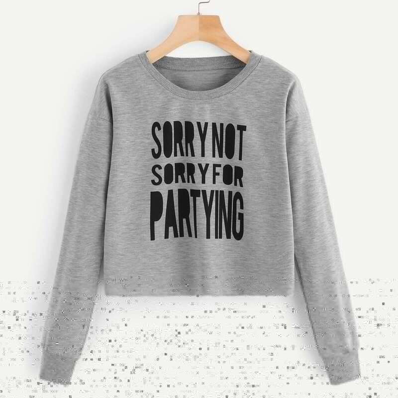 

Letter Print Crop Sweatshirt, Grey