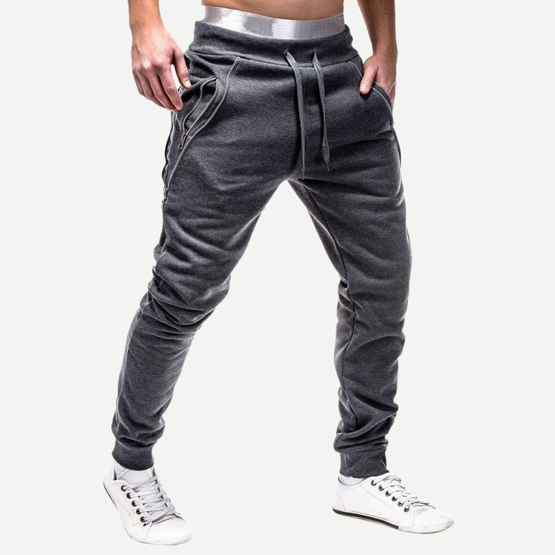 

Guys Contrast Zipper Drawstring Waist Joggers, Grey