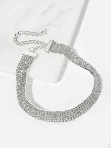 Gargantilla ancha con diamante de imitación