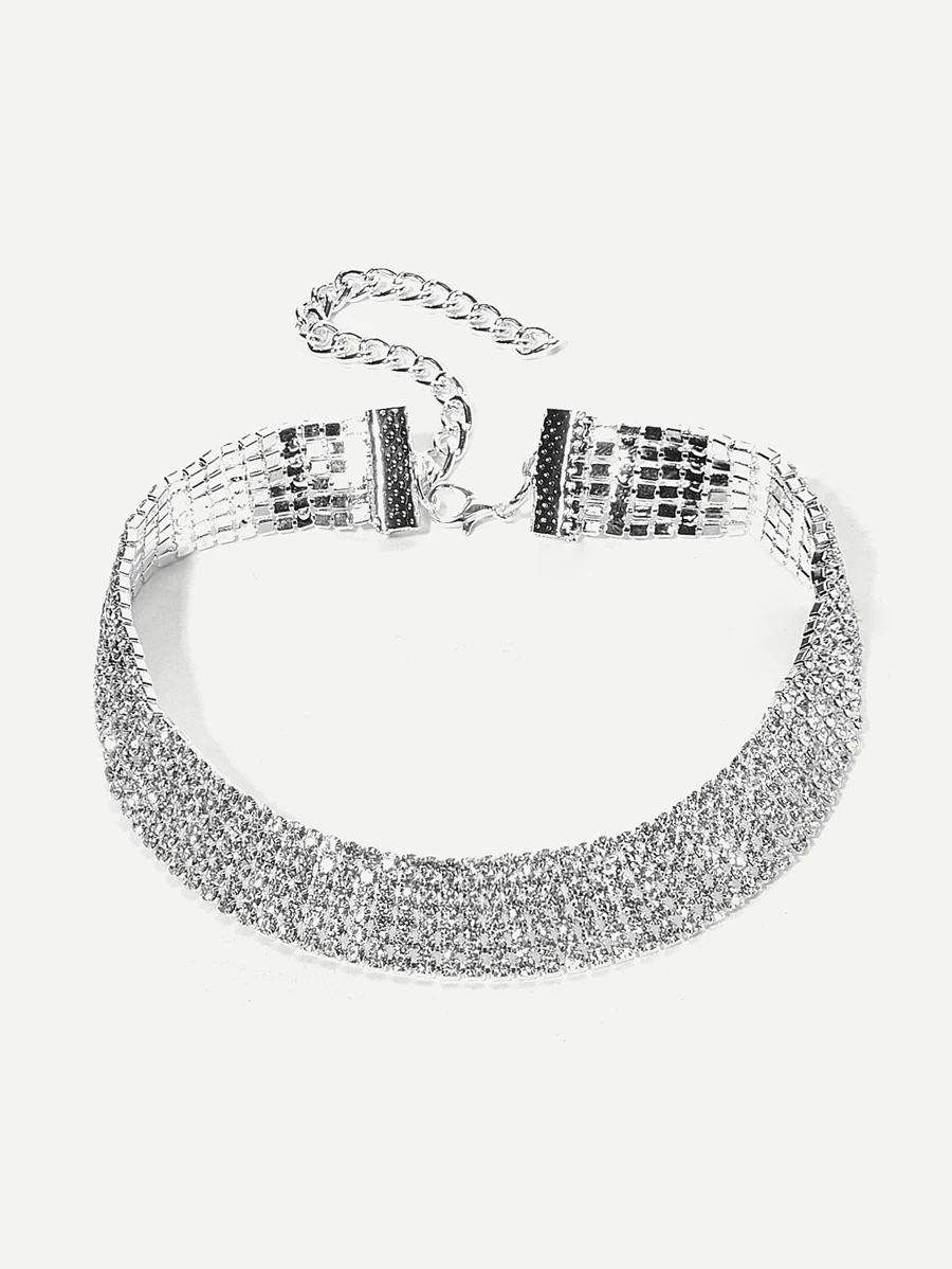 Gargantilla ancha con diamante de imitación