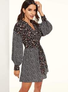 Calico Print Knot Dress