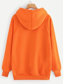 Neon Orange Raglan Sleeve Kangaroo Pocket Hoodie - Orange - View 2